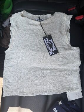 Future Collective Cream Textured Sleeveless Tank Top